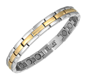 Moocare Two Tone Sleek Adjustable Link Stainless Steel Magnetic Golf Bracelet For Women And Men With Strong Fold-Over Clasp
