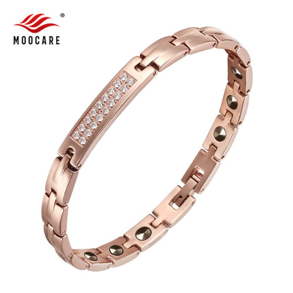 Moocare women magnetic bangle bracelet silver rose gold black wrist chain ladies trendy stainless steel bracelets jewelry