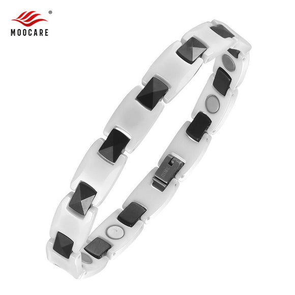 Moocare white ceramic bracelet for women men hand wrist chain link bracelets hand accessories women magnetic therapy bracelet